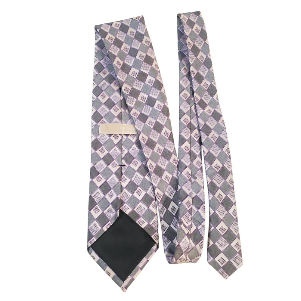 Michael Kors Mens Tie Necktie Designer Luxury Gray Purple White Geometric